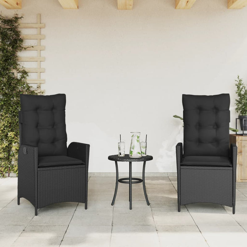 vidaXL Reclining Garden Chairs 2 pcs with Cushions Black Poly Rattan