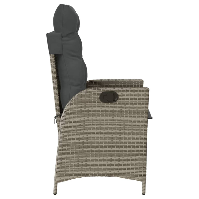 vidaXL Reclining Garden Chairs 2 pcs with Cushions Grey Poly Rattan