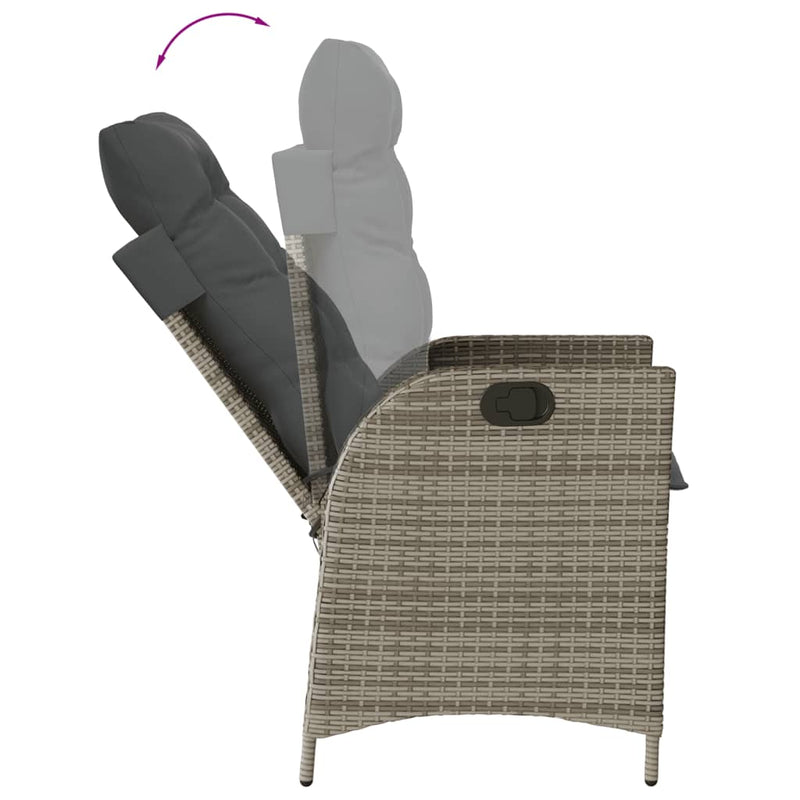 vidaXL Reclining Garden Chairs 2 pcs with Cushions Grey Poly Rattan