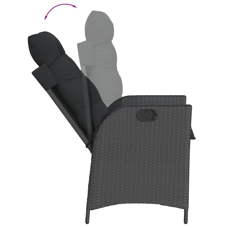 vidaXL 3 Piece Bistro Set with Cushions Black Poly Rattan