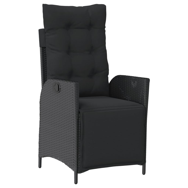 vidaXL Reclining Garden Chair with Footrest Black Poly Rattan