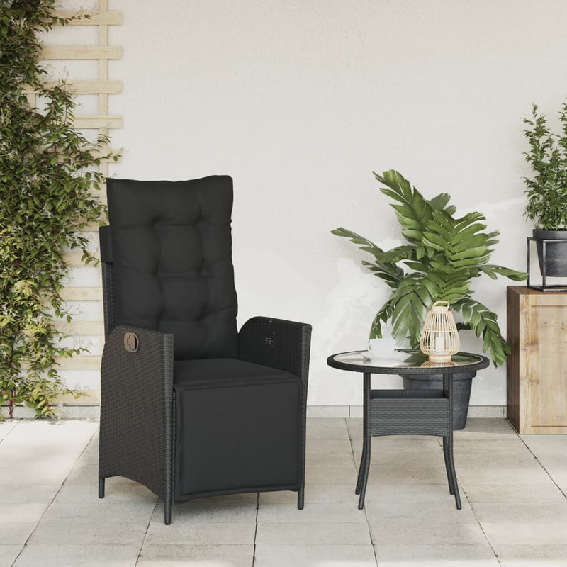 vidaXL Reclining Garden Chair with Footrest Black Poly Rattan
