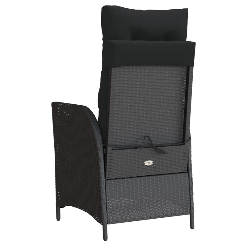 vidaXL Reclining Garden Chair with Footrest Black Poly Rattan