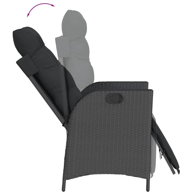 vidaXL Reclining Garden Chair with Footrest Black Poly Rattan