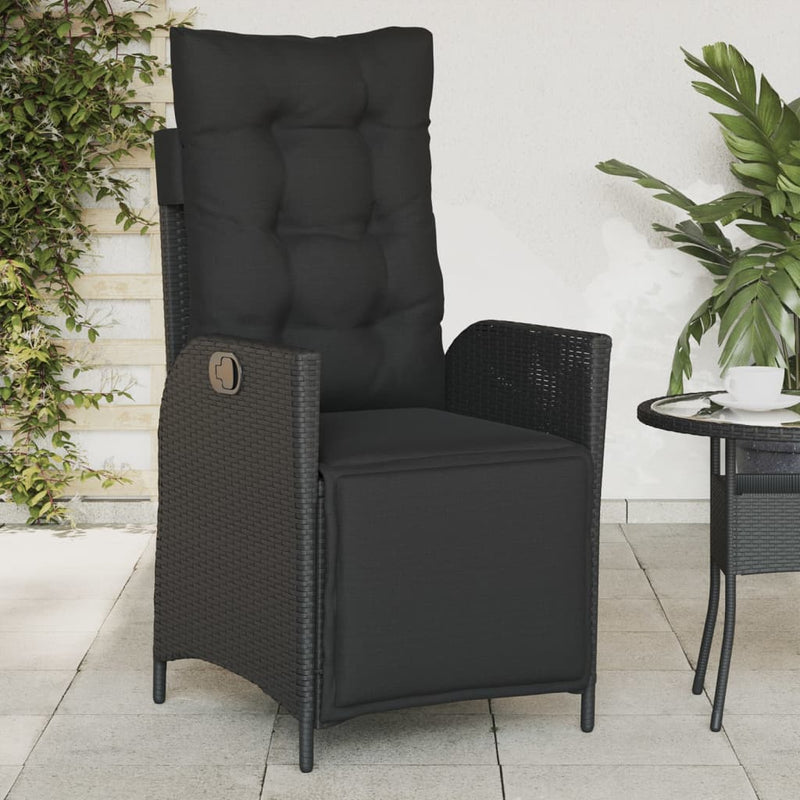 vidaXL Reclining Garden Chair with Footrest Black Poly Rattan