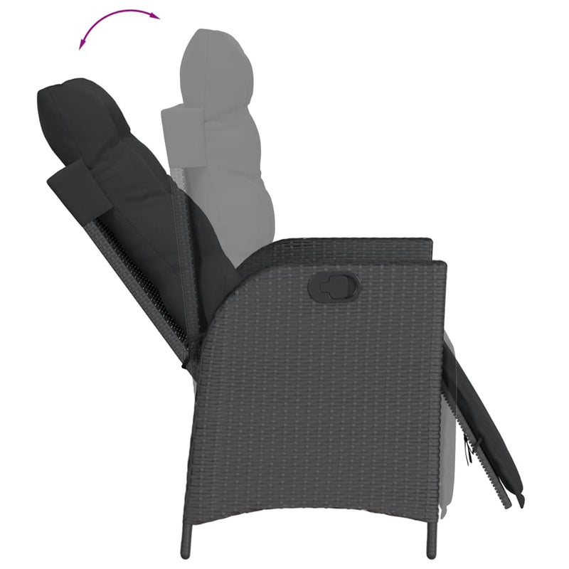 vidaXL 3 Piece Bistro Set with Cushions Black Poly Rattan