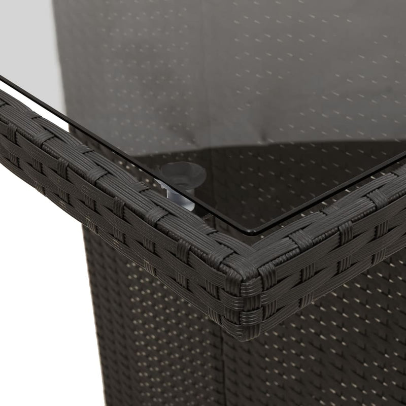 vidaXL Garden Table with Glass Top Black 190x80x74 cm Poly Rattan