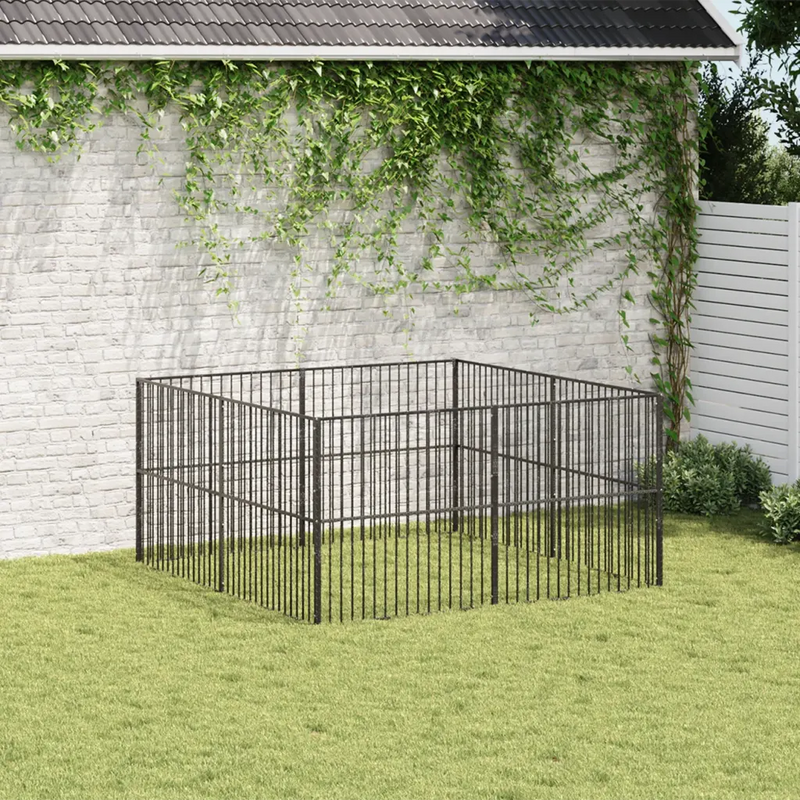 Dog Playpen 8 Panels Black Galvanised Steel