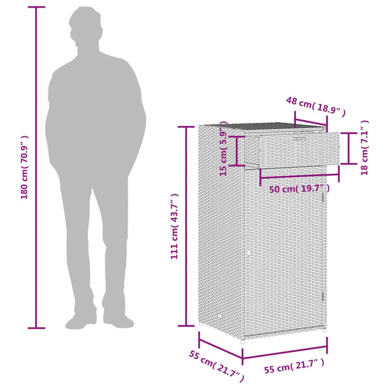 vidaXL Garden Storage Cabinet Grey 55x55x111 cm Poly Rattan