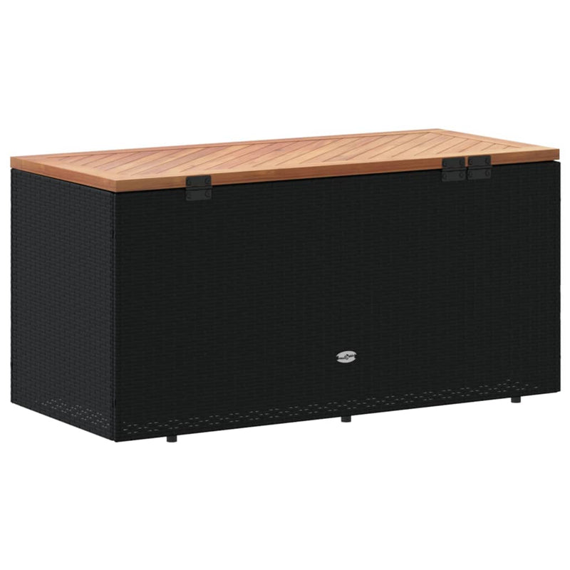 vidaXL Garden Storage Box Black 110x50x54 cm Poly Rattan Acacia Wood