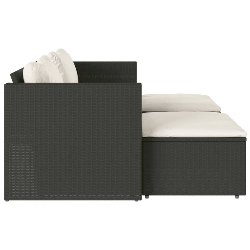 vidaXL 5 Piece Garden Sofa Set with Cushions Black Poly Rattan Acacia