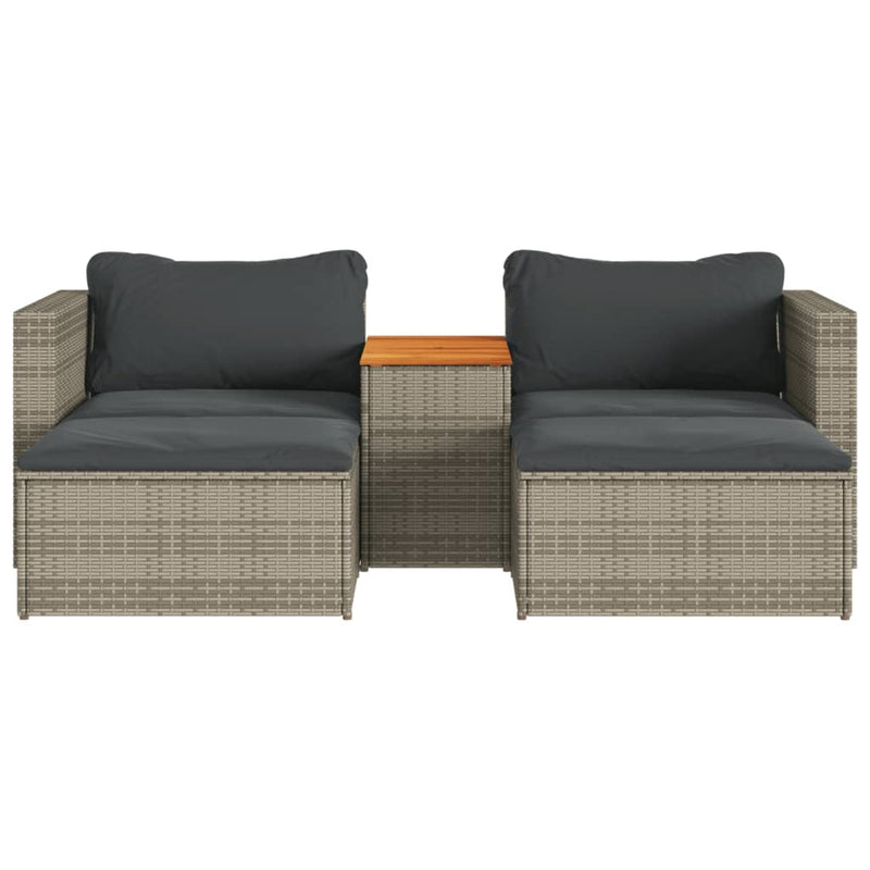 5 Piece Garden Sofa Set with Cushions Grey Poly Rattan Acacia