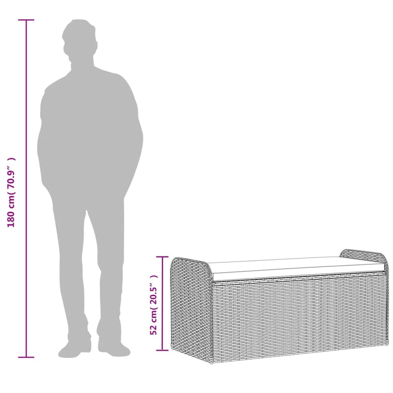 vidaXL Storage Bench with Cushion Black 115x51x52 cm Poly Rattan