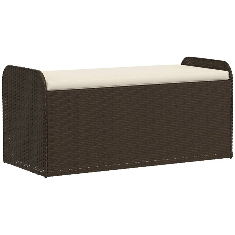 vidaXL Storage Bench with Cushion Brown 115x51x52 cm Poly Rattan