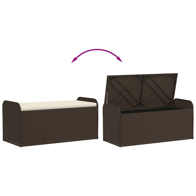 vidaXL Storage Bench with Cushion Brown 115x51x52 cm Poly Rattan