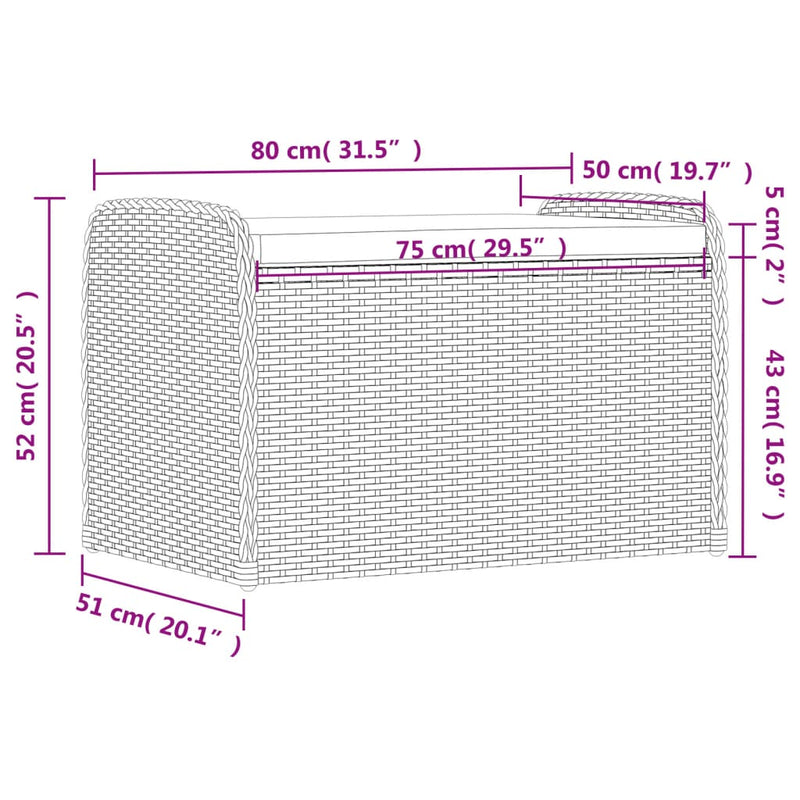 vidaXL Storage Bench with Cushion Black 80x51x52 cm Poly Rattan