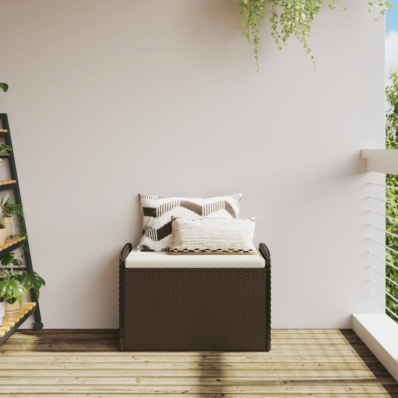 vidaXL Storage Bench with Cushion Brown 80x51x52 cm Poly Rattan