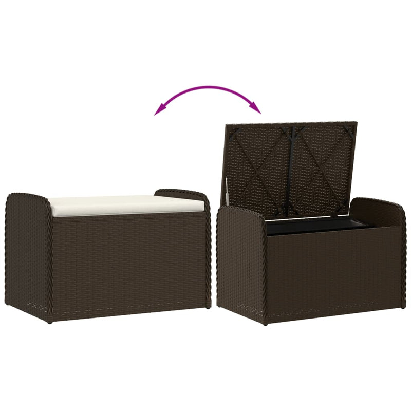 vidaXL Storage Bench with Cushion Brown 80x51x52 cm Poly Rattan
