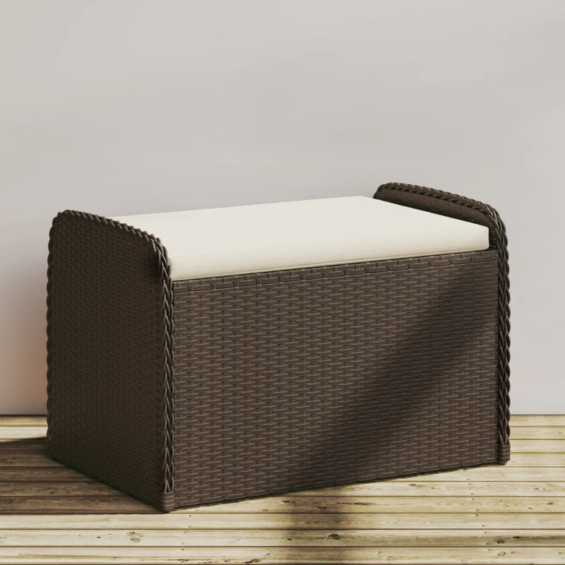 vidaXL Storage Bench with Cushion Brown 80x51x52 cm Poly Rattan