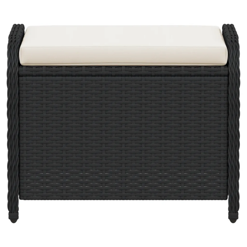 Garden Stool with Cushion Black 58x46x46 cm Poly Rattan