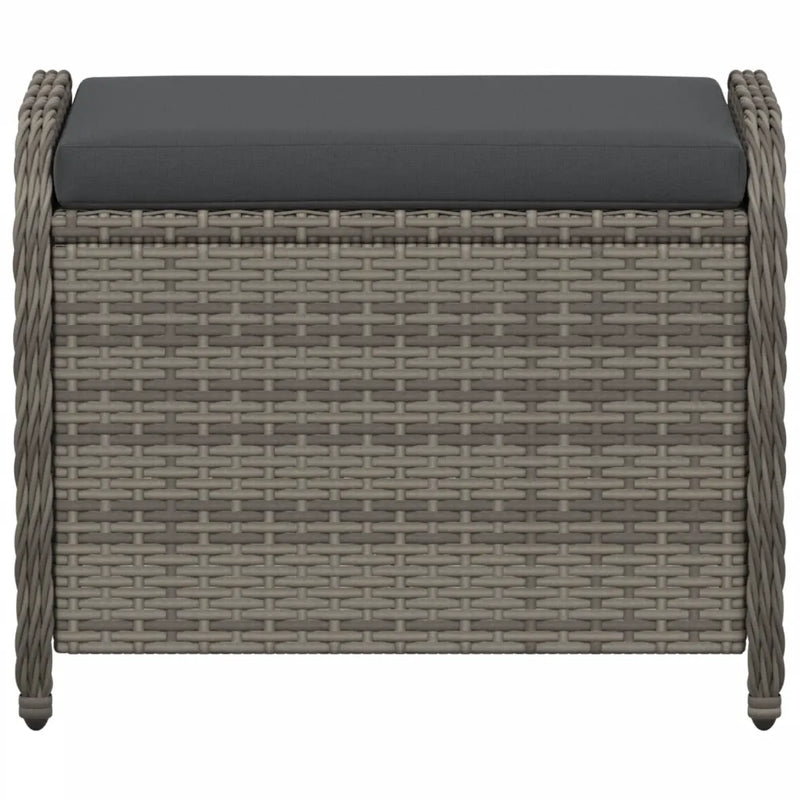 Garden Stool with Cushion Grey 58x46x46 cm Poly Rattan