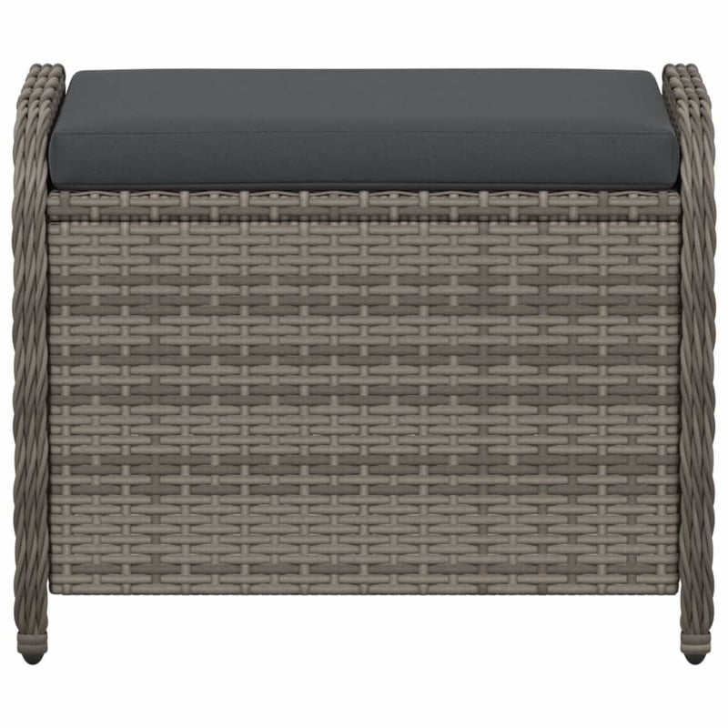 Garden Stool with Cushion Grey 58x46x46 cm Poly Rattan