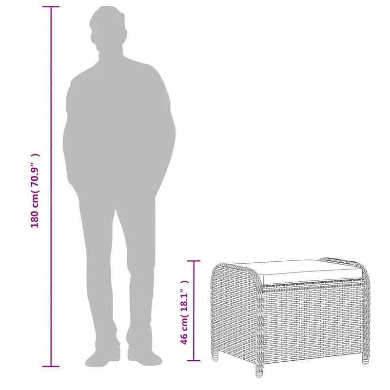 Garden Stool with Cushion Grey 58x46x46 cm Poly Rattan