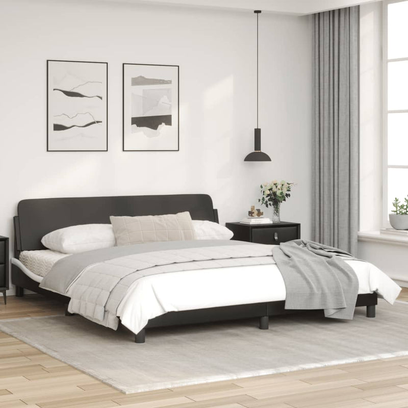 Bed Frame with Headboard Black and White 183x203 cm King Size Faux Leather