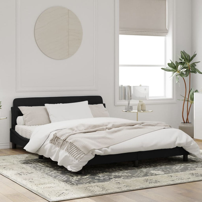 Bed Frame with Headboard Black 152x203 cm Velvet