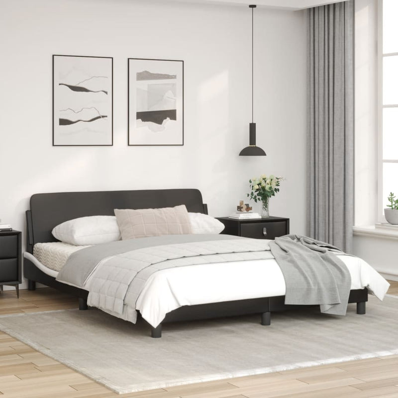 Bed Frame with Headboard Black and White 152x203 cm Faux Leather