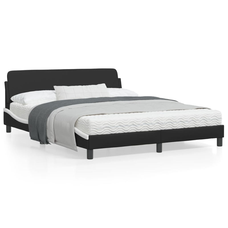 Bed Frame with Headboard Black and White 152x203 cm Faux Leather