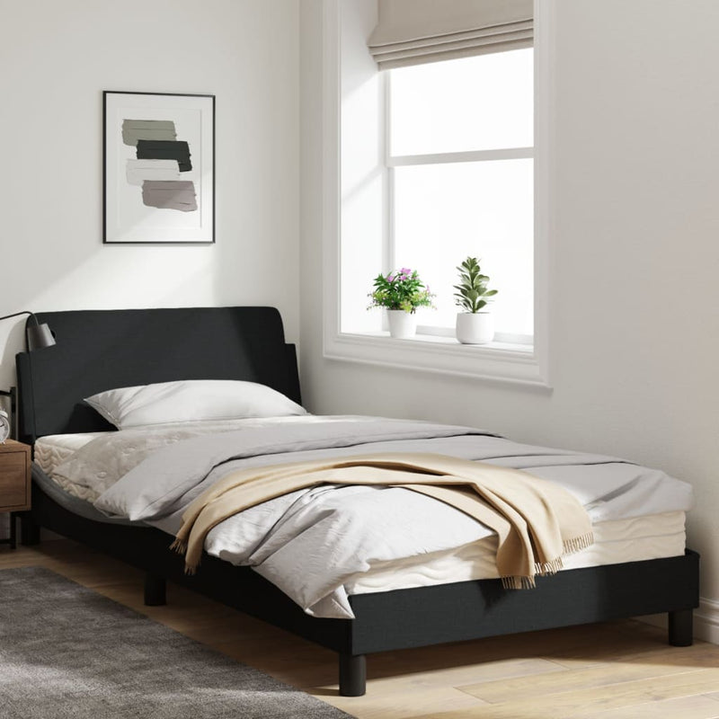 Bed Frame with Headboard Black 107x203 cm Fabric