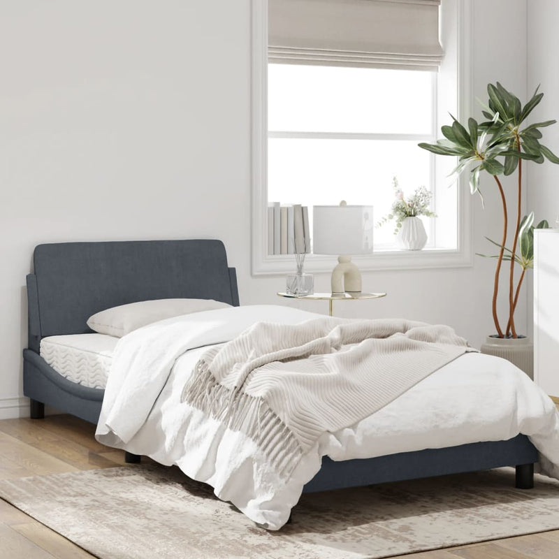 Bed Frame with Headboard Dark Grey 107x203 cm Velvet