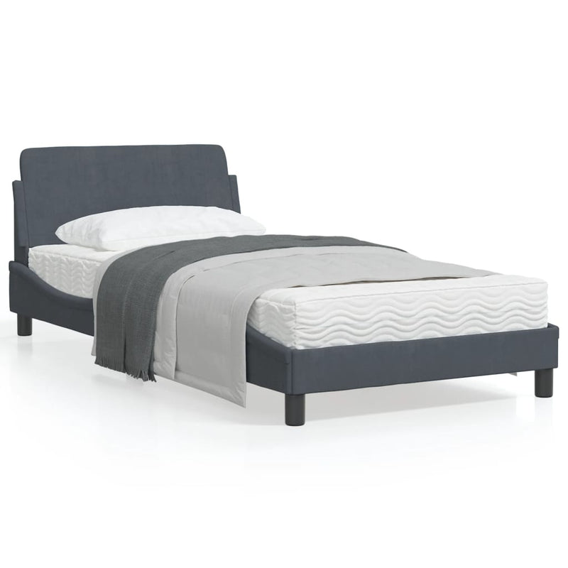 Bed Frame with Headboard Dark Grey 107x203 cm Velvet