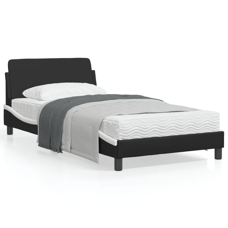 Bed Frame with Headboard Black and White 107x203 cm Faux Leather