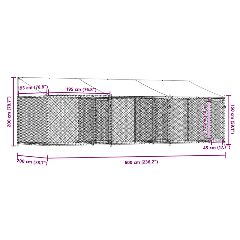 Dog Cage with Roof and Doors Grey 6x2x2 m Galvanised Steel