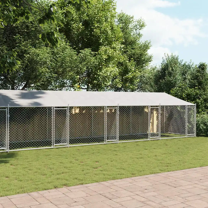 Dog Cage with Roof and Doors Grey 10x2x2 m Galvanised Steel