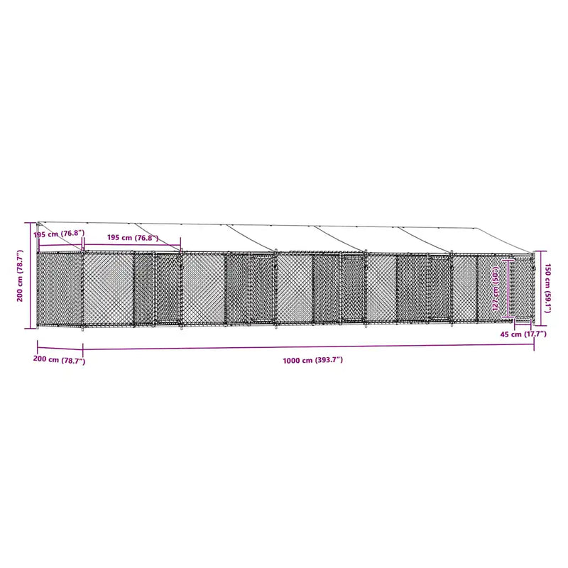Dog Cage with Roof and Doors Grey 10x2x2 m Galvanised Steel