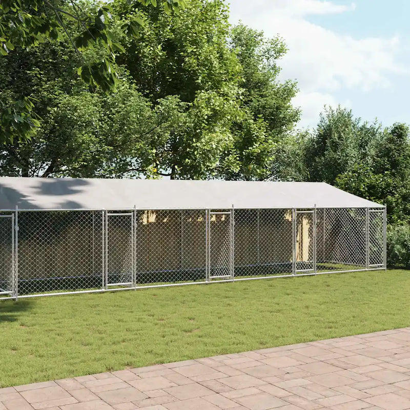 Dog Cage with Roof and Doors Grey 12x2x2 m Galvanised Steel