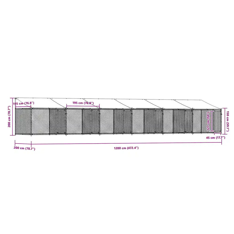 Dog Cage with Roof and Doors Grey 12x2x2 m Galvanised Steel