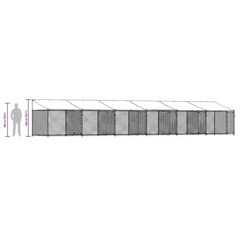 Dog Cage with Roof and Doors Grey 12x2x2 m Galvanised Steel