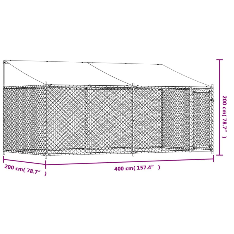 vidaXL Dog Cage with Roof and Door Grey 4x2x2 m Galvanised Steel