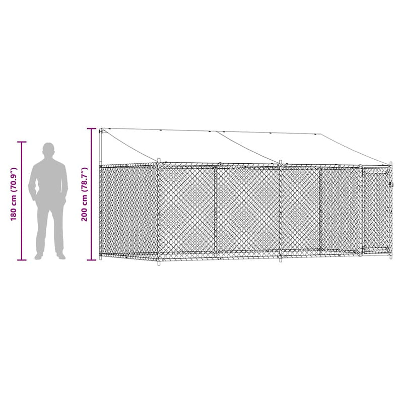 vidaXL Dog Cage with Roof and Door Grey 4x2x2 m Galvanised Steel