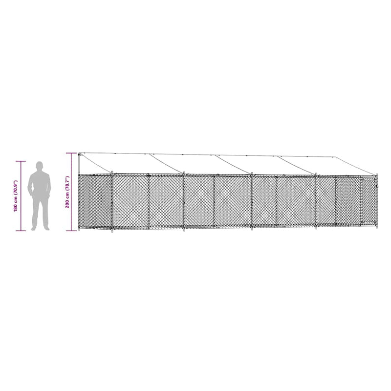 vidaXL Dog Cage with Roof and Door Grey 8x2x2 m Galvanised Steel