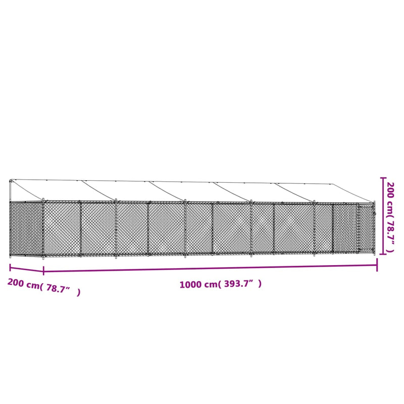 vidaXL Dog Cage with Roof and Door Grey 10x2x2 m Galvanised Steel