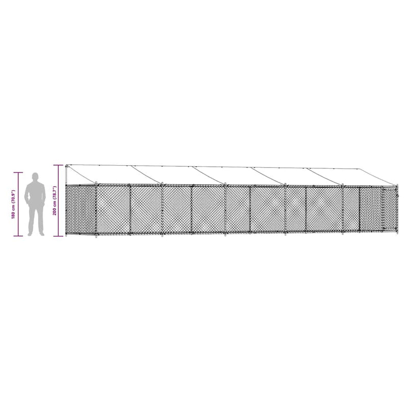vidaXL Dog Cage with Roof and Door Grey 10x2x2 m Galvanised Steel