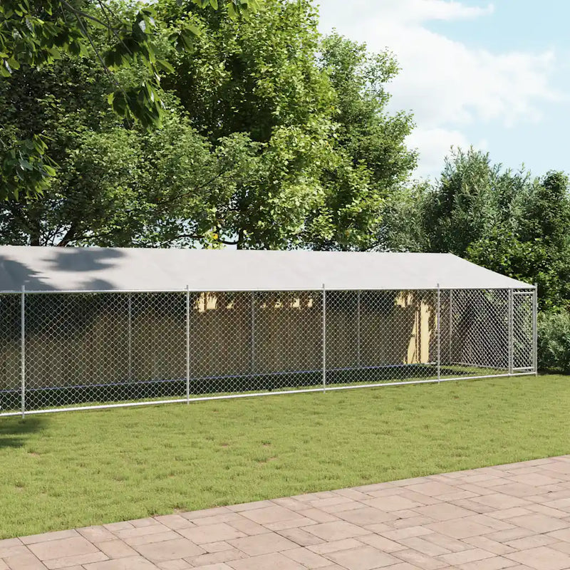 Dog Cage with Roof and Door Grey 12x2x2 m Galvanised Steel