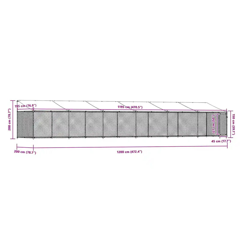Dog Cage with Roof and Door Grey 12x2x2 m Galvanised Steel