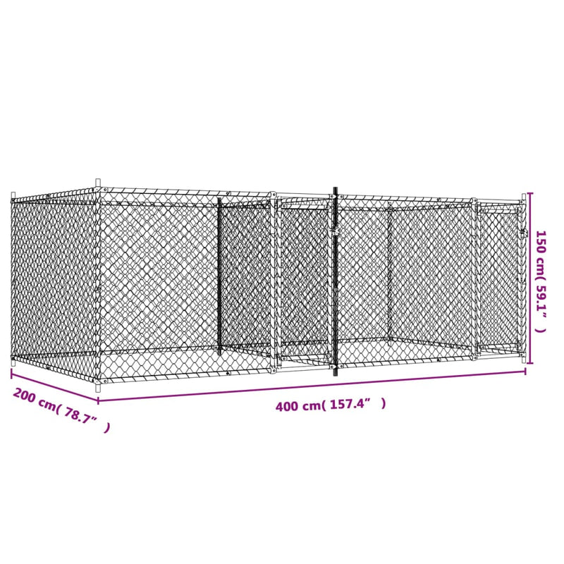 vidaXL Dog Cage with Doors Grey 4x2x1.5 m Galvanised Steel