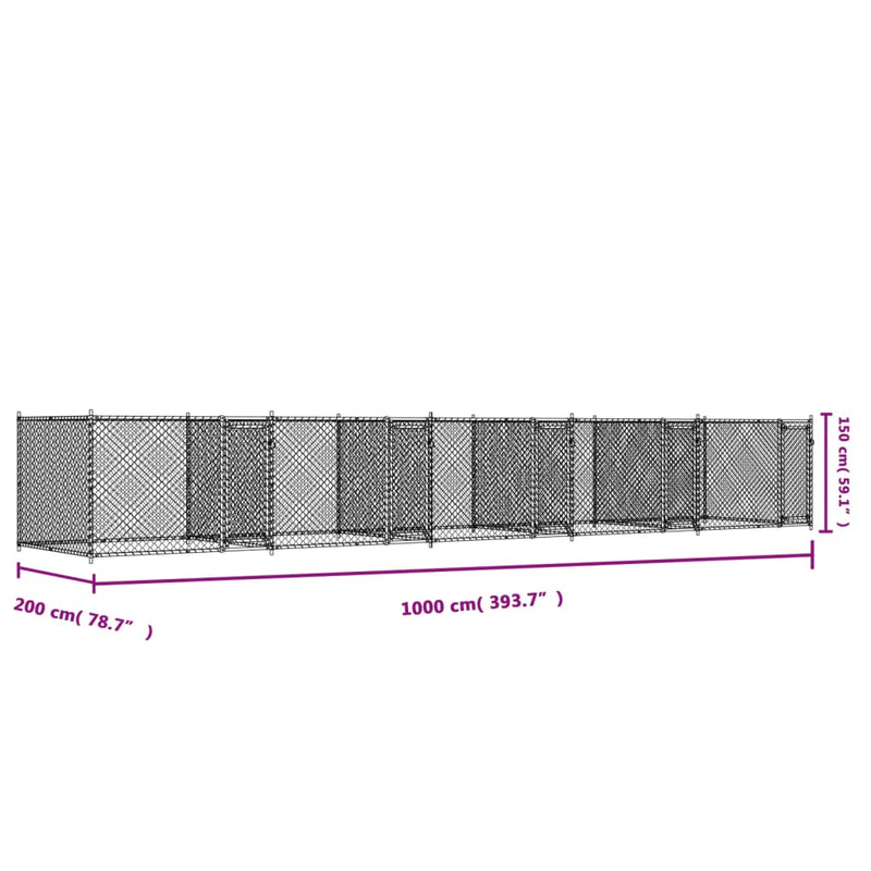 vidaXL Dog Cage with Doors Grey 10x2x1.5 m Galvanised Steel